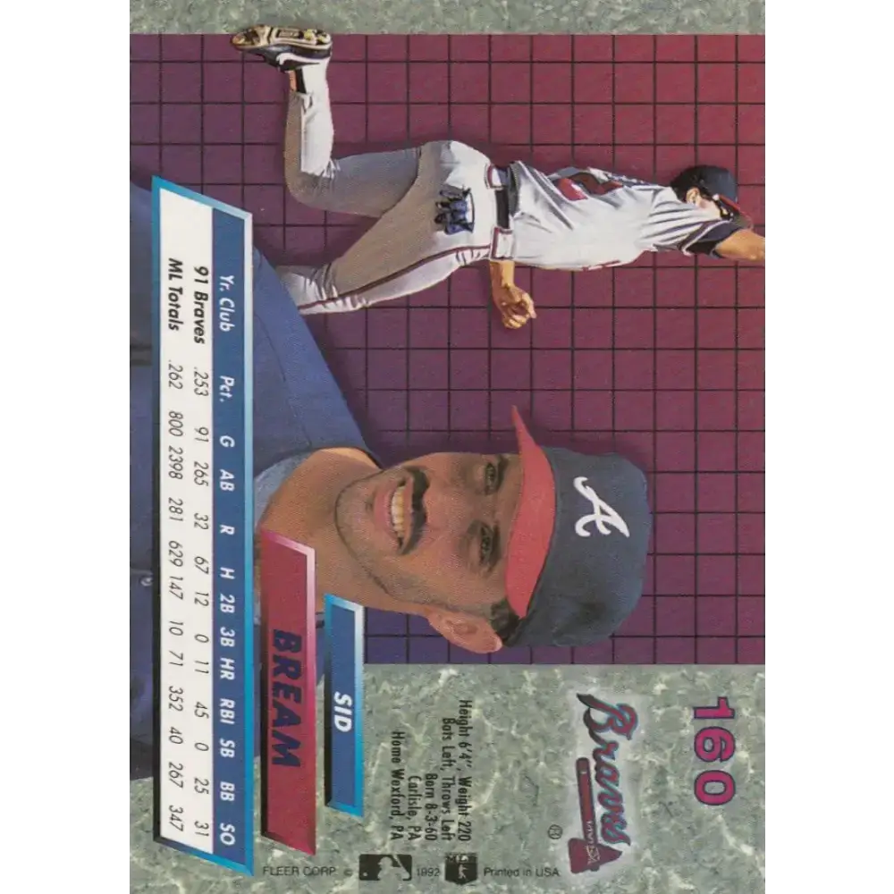 1992 Fleer Ultra #160 Sid Bream NM-MT Atlanta Braves Baseball Card - Baseball Card Single