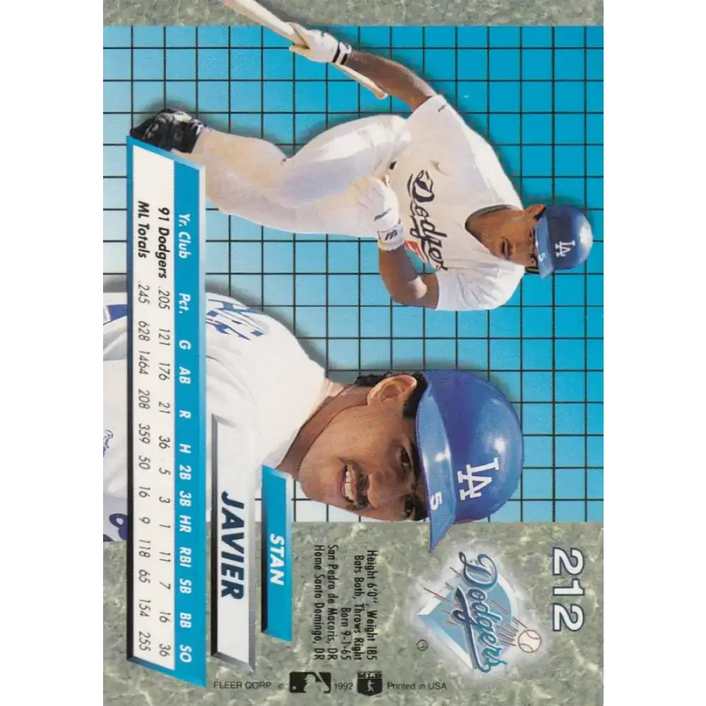 1992 Fleer Ultra #212 Stan Javier NM-MT Los Angeles Dodgers Baseball Card - Baseball Card Single