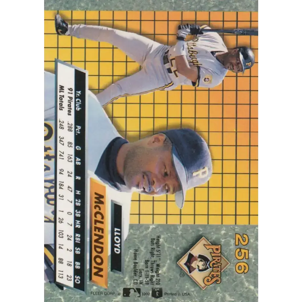 1992 Fleer Ultra #256 Lloyd McClendon NM-MT Pittsburgh Pirates Baseball Card - Baseball Card Single