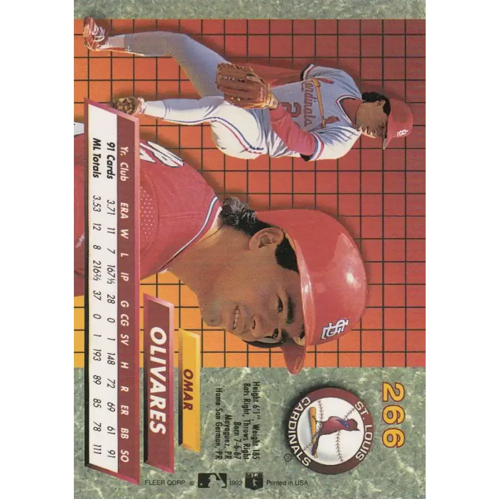 1992 Fleer Ultra #266 Omar Olivares NM-MT St. Louis Cardinals Baseball Card - Baseball Card Single