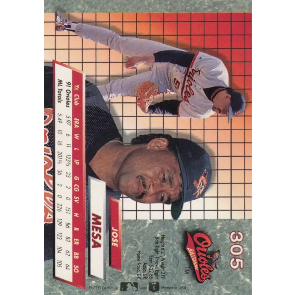 1992 Fleer Ultra #305 Jose Mesa NM-MT Baltimore Orioles Baseball Card - Baseball Card Single