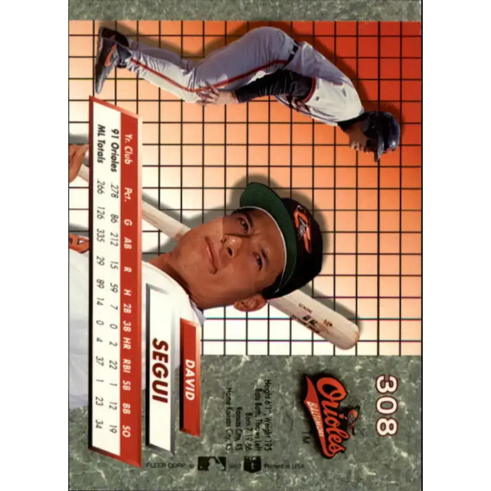 1992 Fleer Ultra #308 David Segui NM-MT Baltimore Orioles Baseball Card - Baseball Card Single