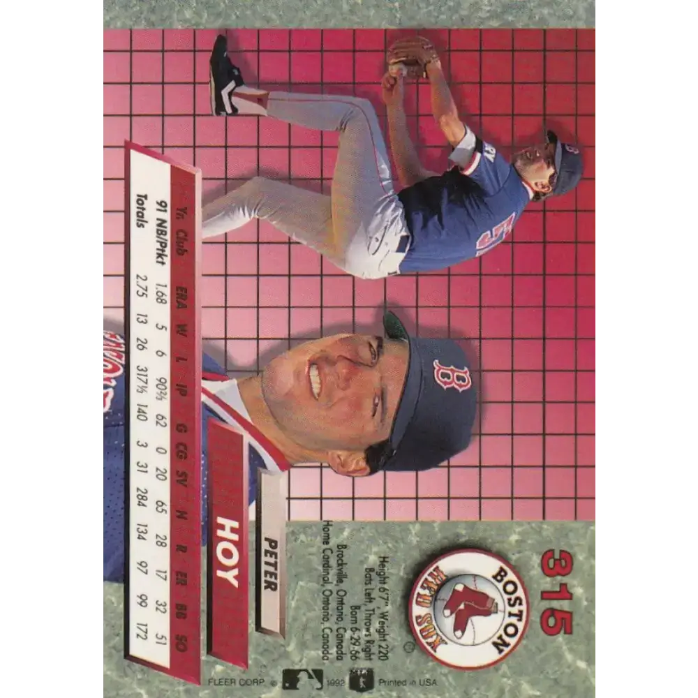 1992 Fleer Ultra #315 Peter Hoy NM-MT RC Rookie Boston Red Sox Baseball Card - Baseball Card Single