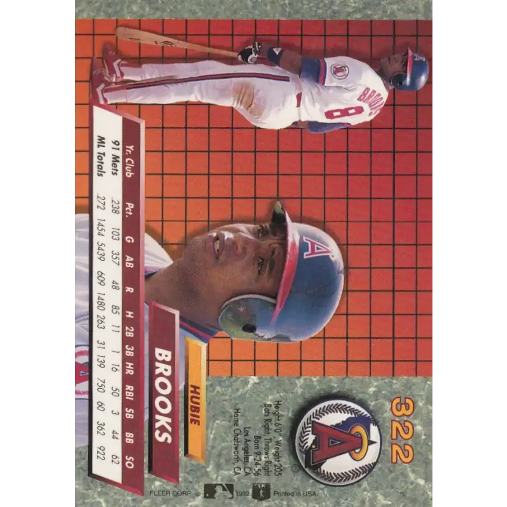 1992 Fleer Ultra #322 Hubie Brooks NM-MT California Angels Baseball Card - Baseball Card Single