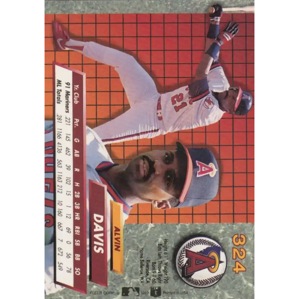 1992 Fleer Ultra #324 Alvin Davis NM-MT California Angels Baseball Card - Baseball Card Single