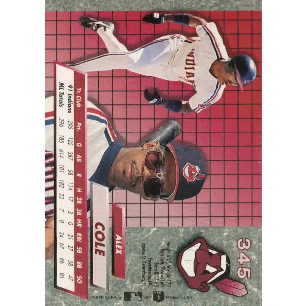 1992 Fleer Ultra #345 Alex Cole NM-MT Cleveland Indians Baseball Card - Baseball Card Single