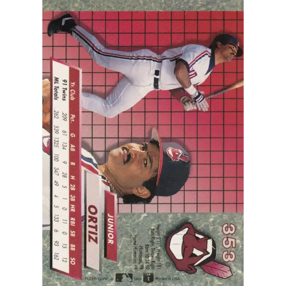 1992 Fleer Ultra #353 Junior Ortiz NM-MT Cleveland Indians Baseball Card - Baseball Card Single