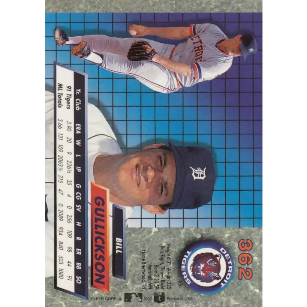1992 Fleer Ultra #362 Bill Gullickson NM-MT Detroit Tigers Baseball Card - Baseball Card Single
