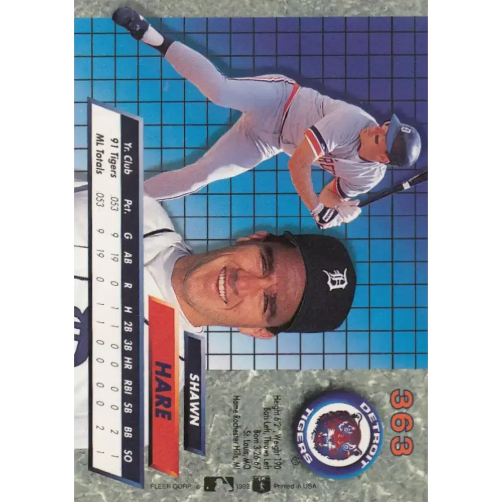 1992 Fleer Ultra #363 Shawn Hare NM-MT RC Rookie Detroit Tigers Baseball Card - Baseball Card Single