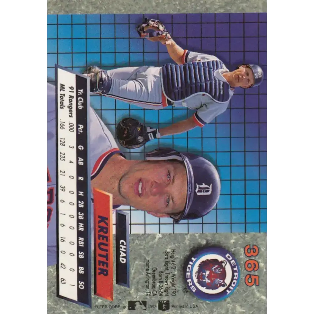 1992 Fleer Ultra #365 Chad Kreuter NM-MT Detroit Tigers Baseball Card - Baseball Card Single