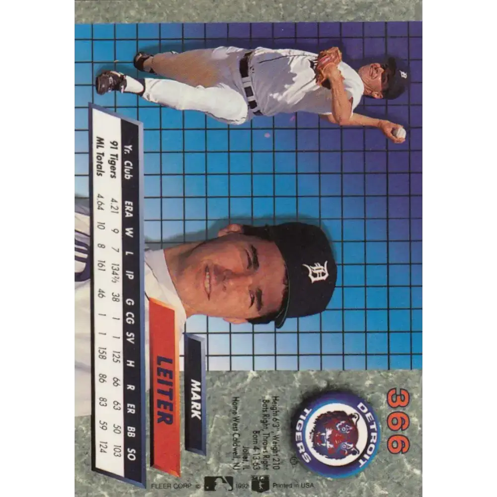 1992 Fleer Ultra #366 Mark Leiter NM-MT Detroit Tigers Baseball Card - Baseball Card Single