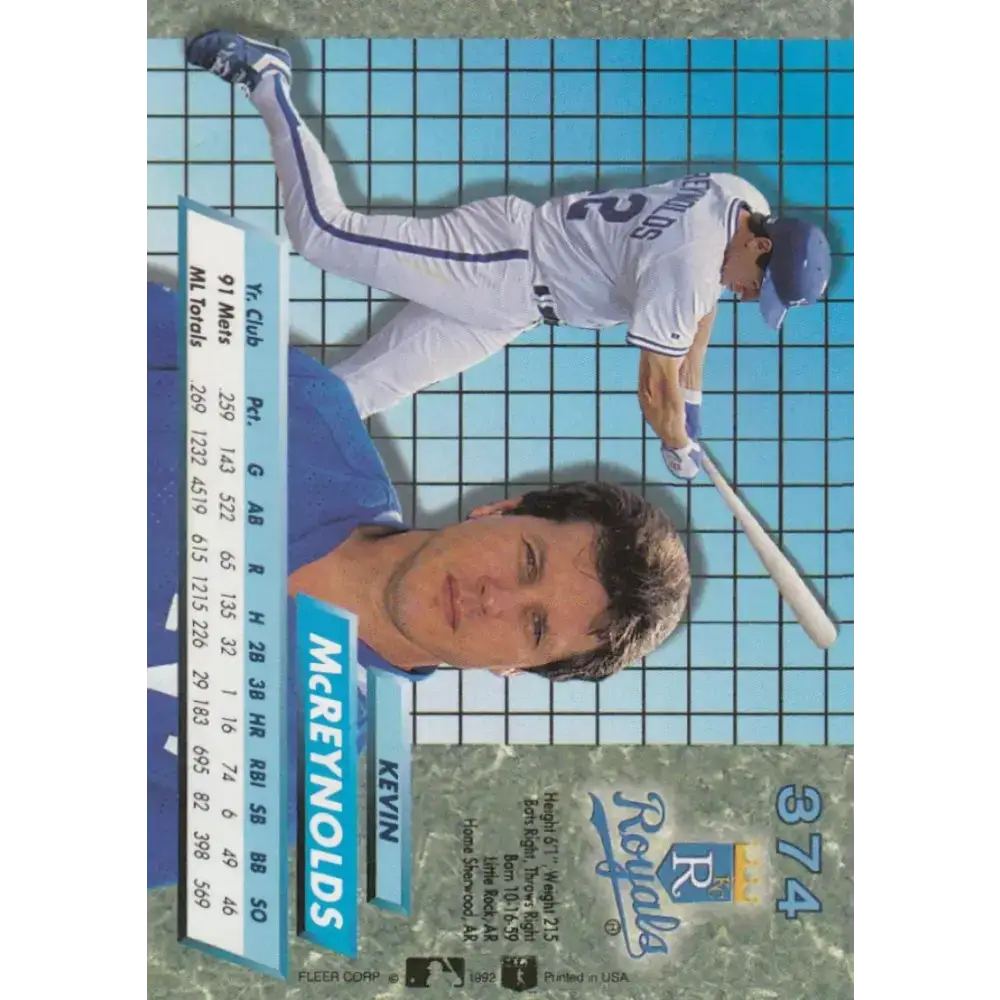 1992 Fleer Ultra #374 Kevin McReynolds NM-MT Kansas City Royals Baseball Card - Baseball Card Single