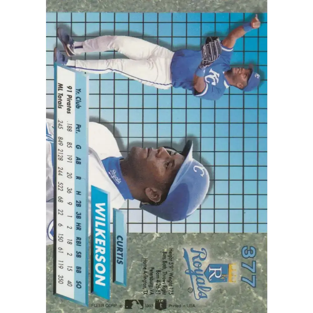 1992 Fleer Ultra #377 Curtis Wilkerson NM-MT Kansas City Royals Baseball Card - Baseball Card Single