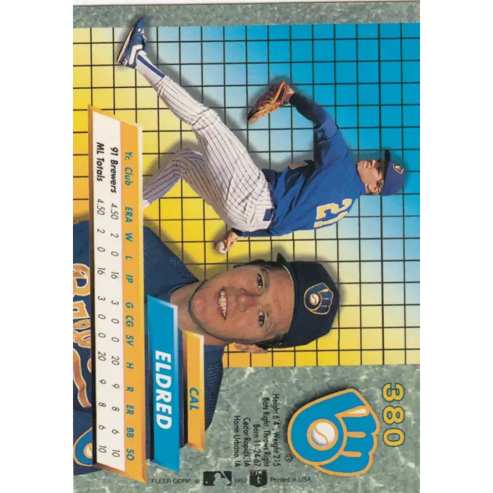 1992 Fleer Ultra #380 Cal Eldred NM-MT Milwaukee Brewers Baseball Card - Baseball Card Single
