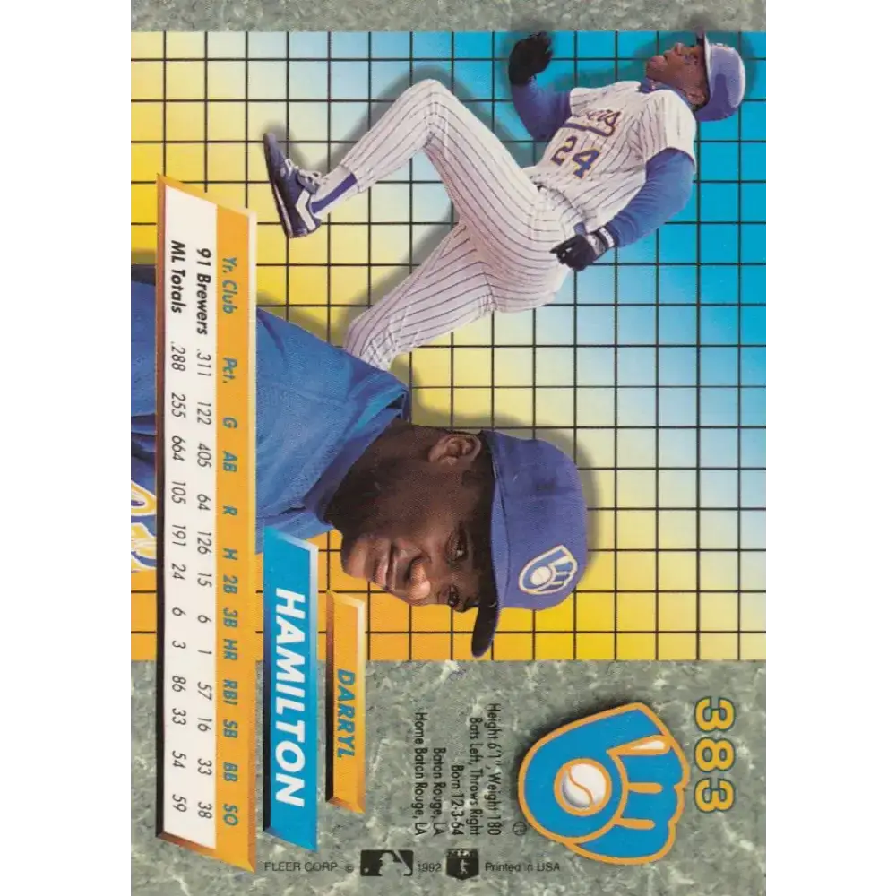 1992 Fleer Ultra #383 Darryl Hamilton NM-MT Milwaukee Brewers Baseball Card - Baseball Card Single
