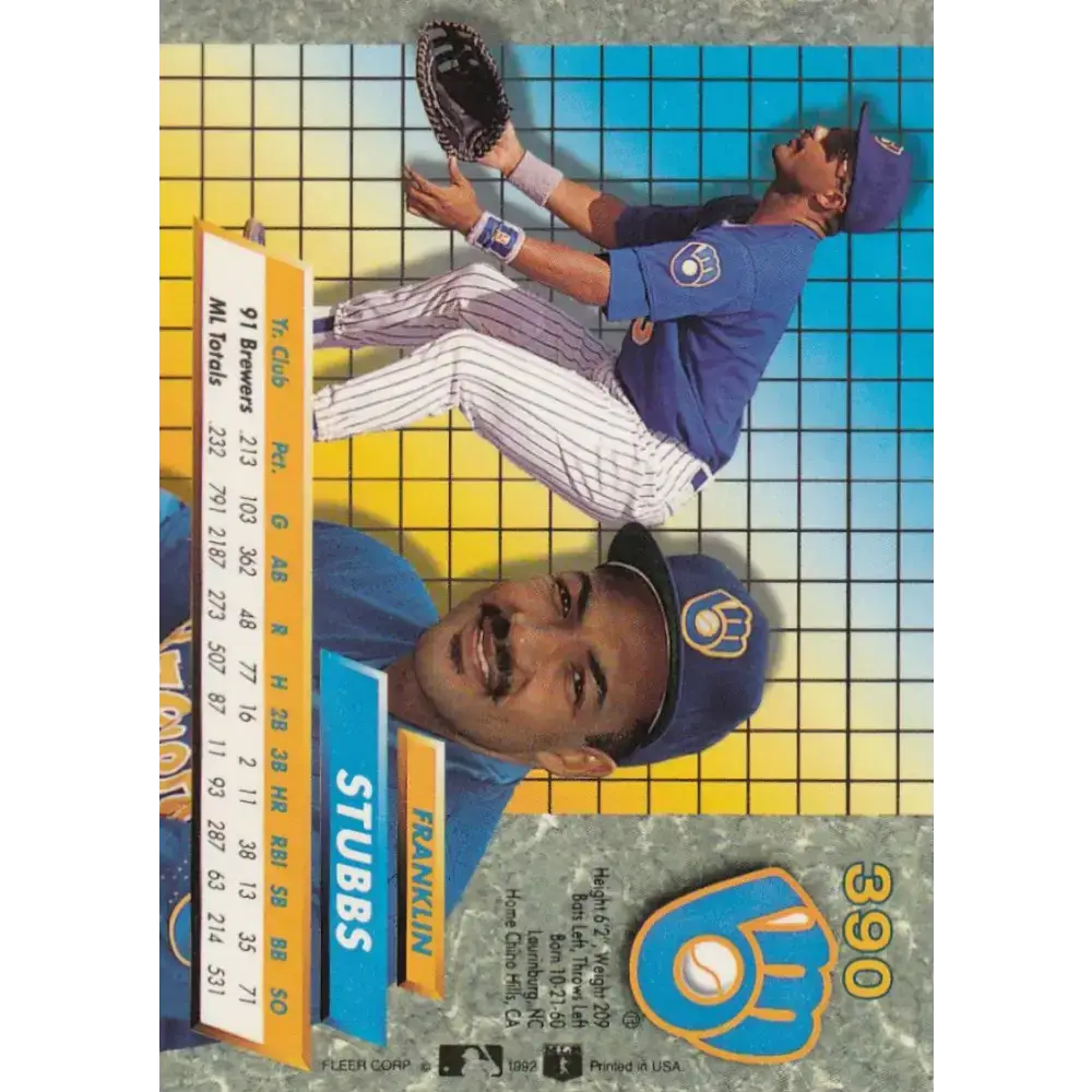 1992 Fleer Ultra #390 Franklin Stubbs NM-MT Milwaukee Brewers Baseball Card - Baseball Card Single