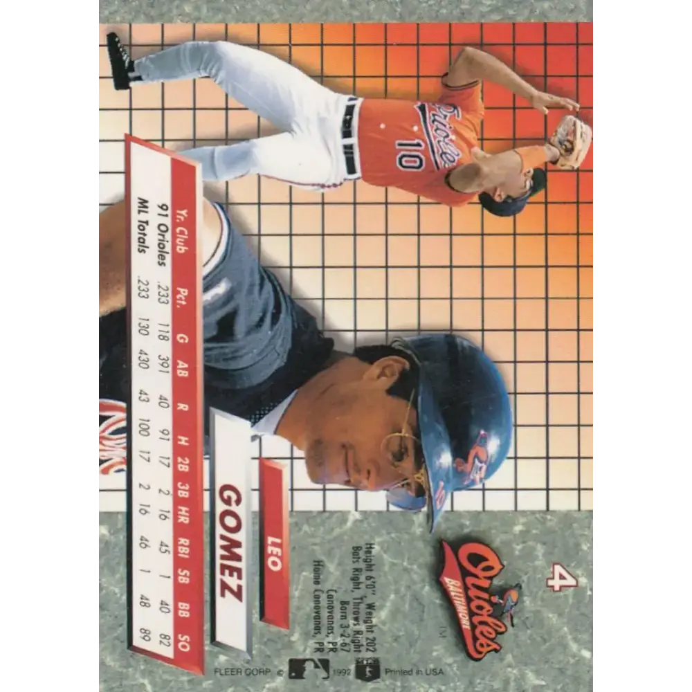 1992 Fleer Ultra #4 Leo Gomez NM-MT Baltimore Orioles Baseball Card - Baseball Card Single