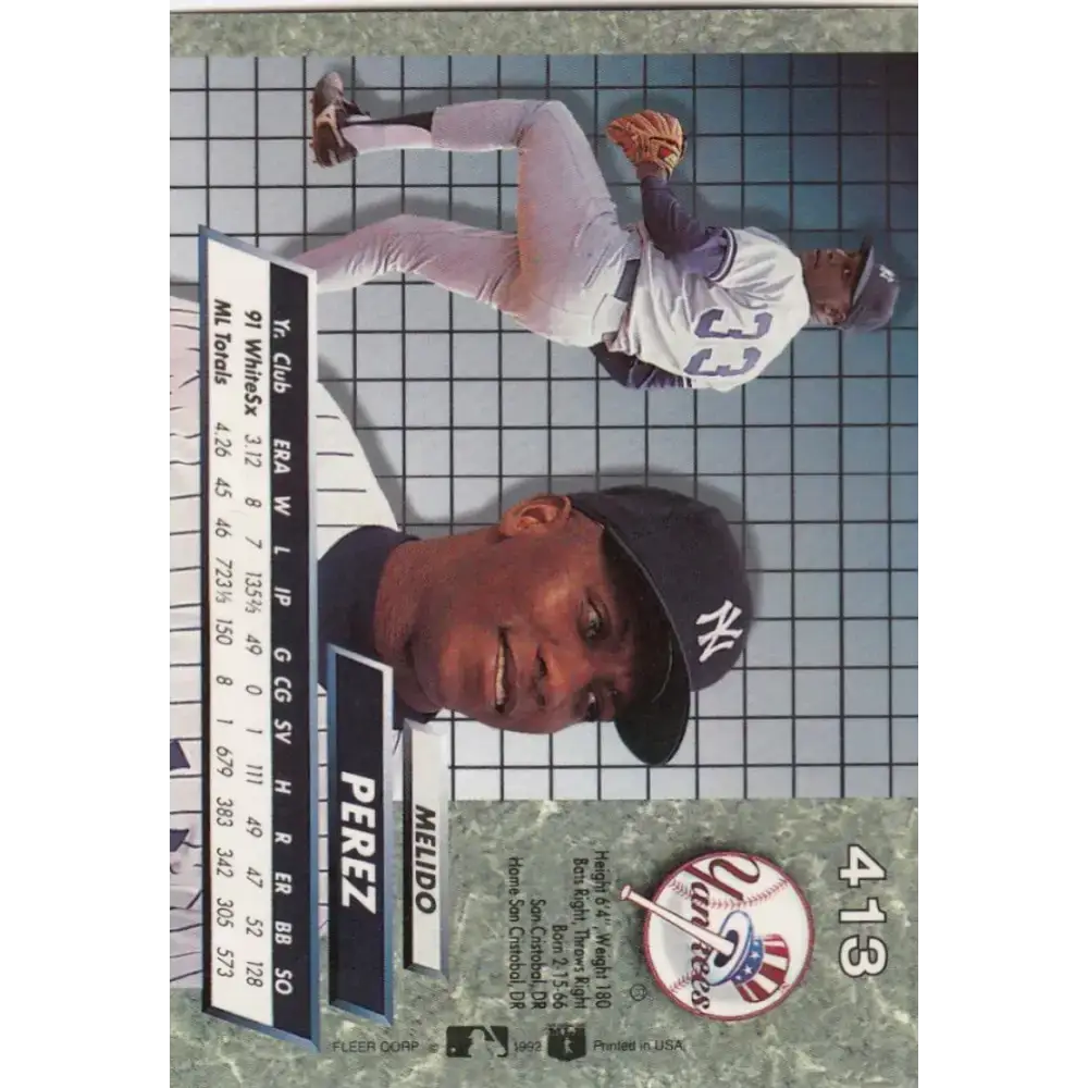 1992 Fleer Ultra #413 Melido Perez NM-MT New York Yankees Baseball Card - Baseball Card Single