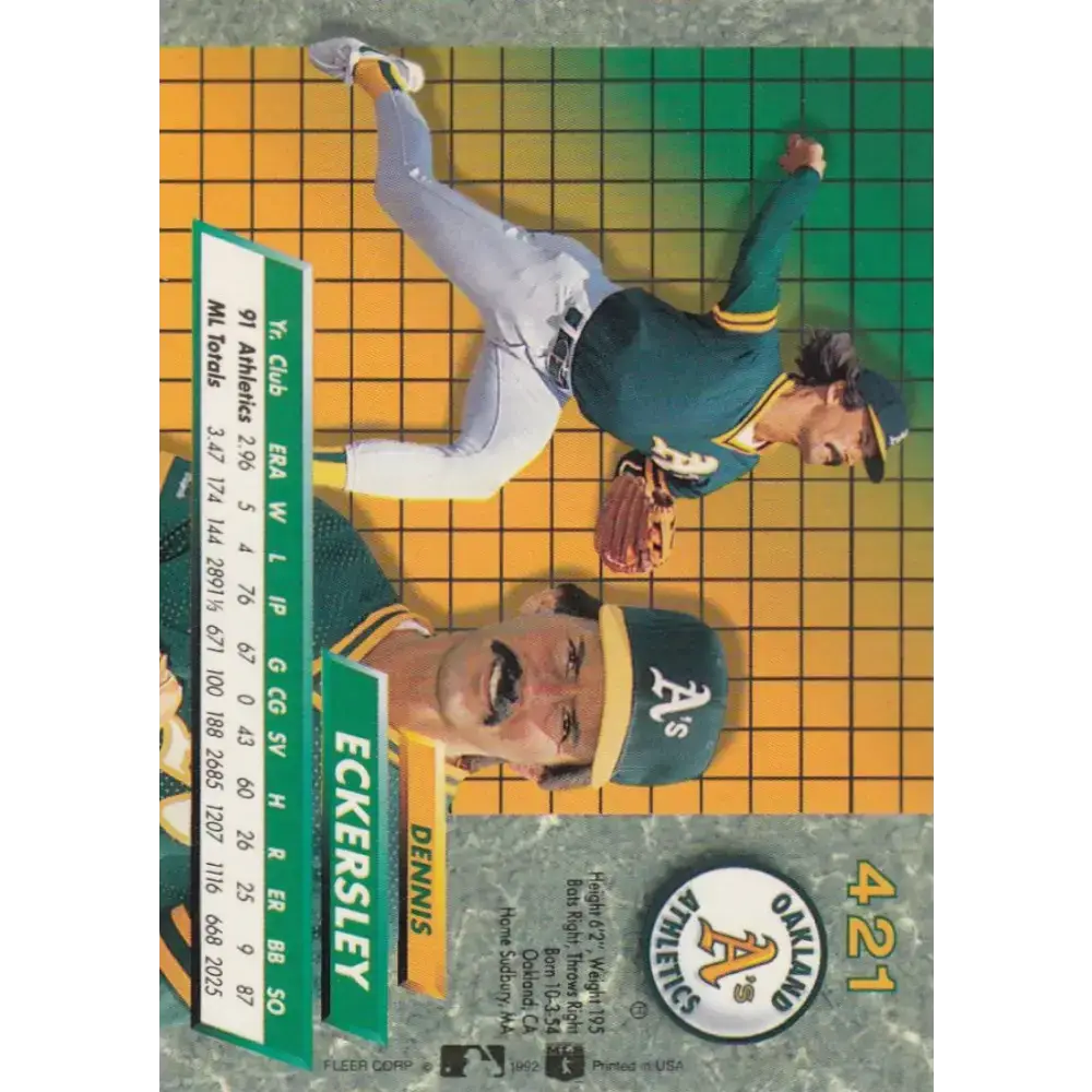1992 Fleer Ultra #421 Dennis Eckersley NM-MT Oakland Athletics Baseball Card - Baseball Card Single