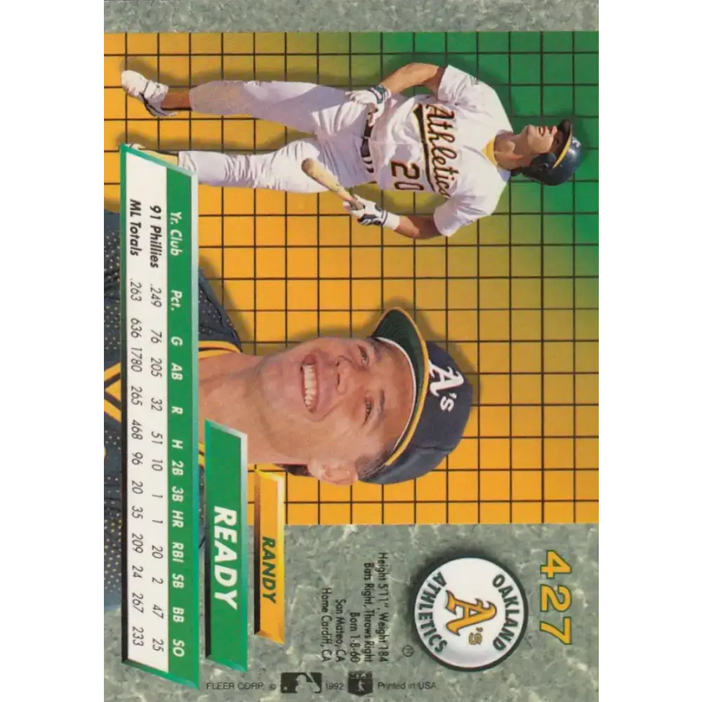 1992 Fleer Ultra #427 Randy Ready NM-MT Oakland Athletics Baseball Card - Baseball Card Single