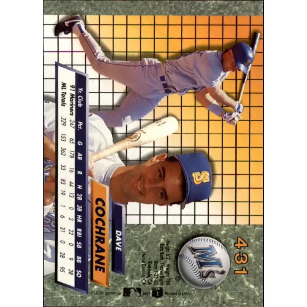 1992 Fleer Ultra #431 Dave Cochrane NM-MT Seattle Mariners Baseball Card - Baseball Card Single