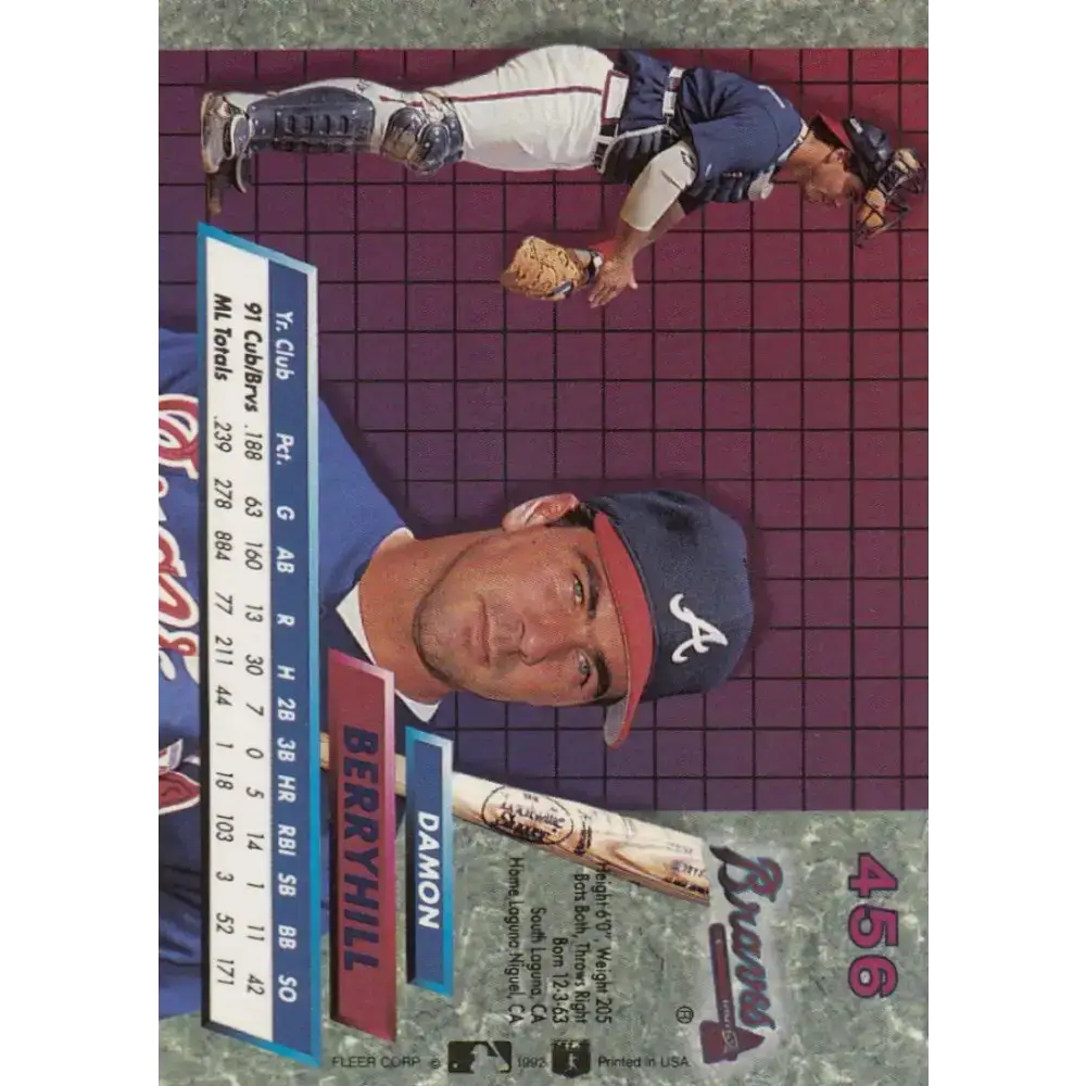 1992 Fleer Ultra #456 Damon Berryhill NM-MT Atlanta Braves Baseball Card - Baseball Card Single