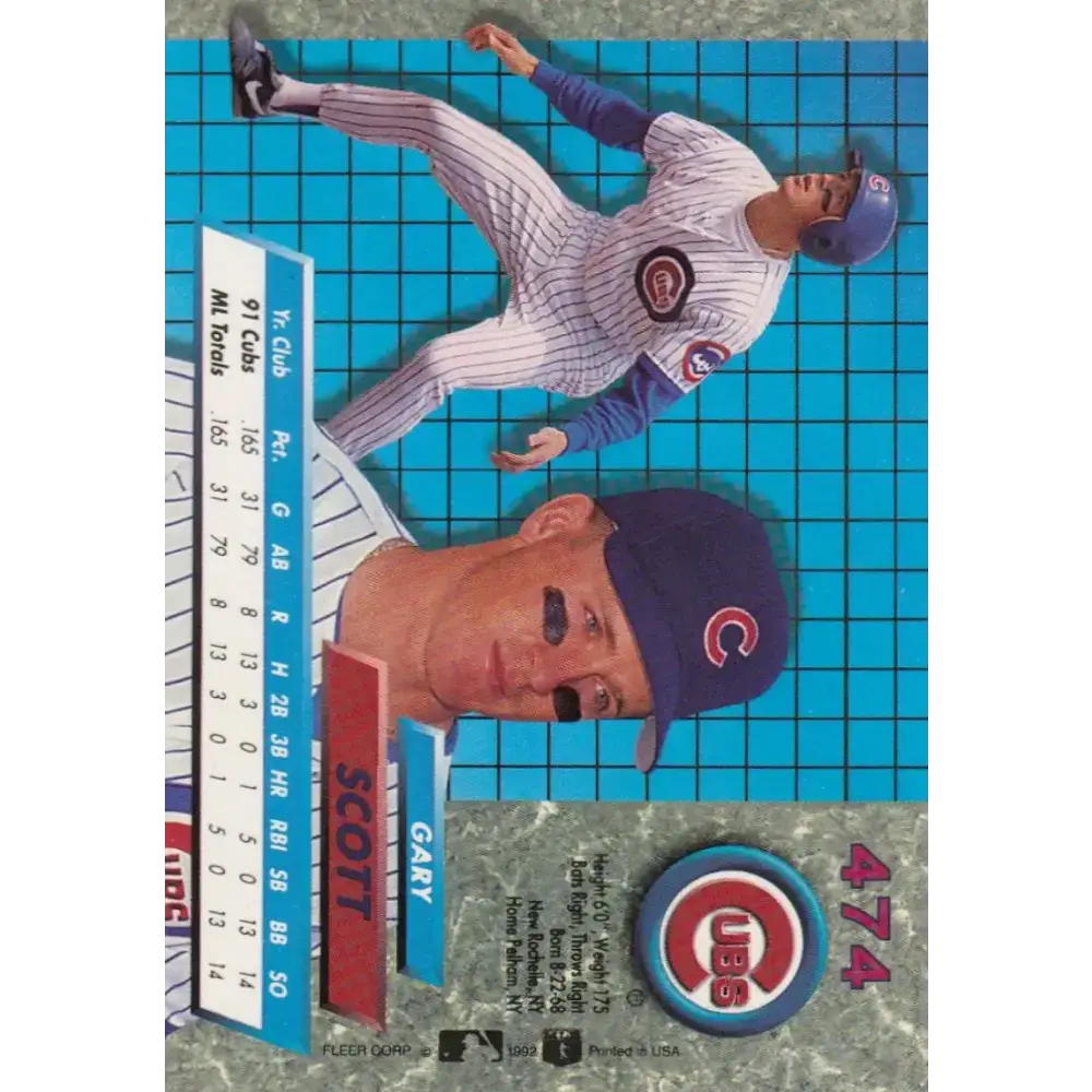 1992 Fleer Ultra #474 Gary Scott NM-MT Chicago Cubs Baseball Card - Baseball Card Single