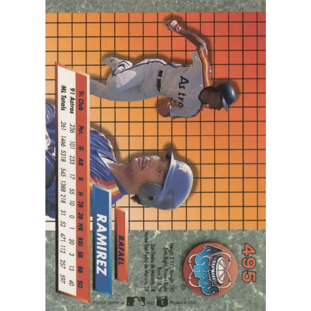 1992 Fleer Ultra #495 Rafael Ramirez NM-MT Houston Astros Baseball Card - Baseball Card Single