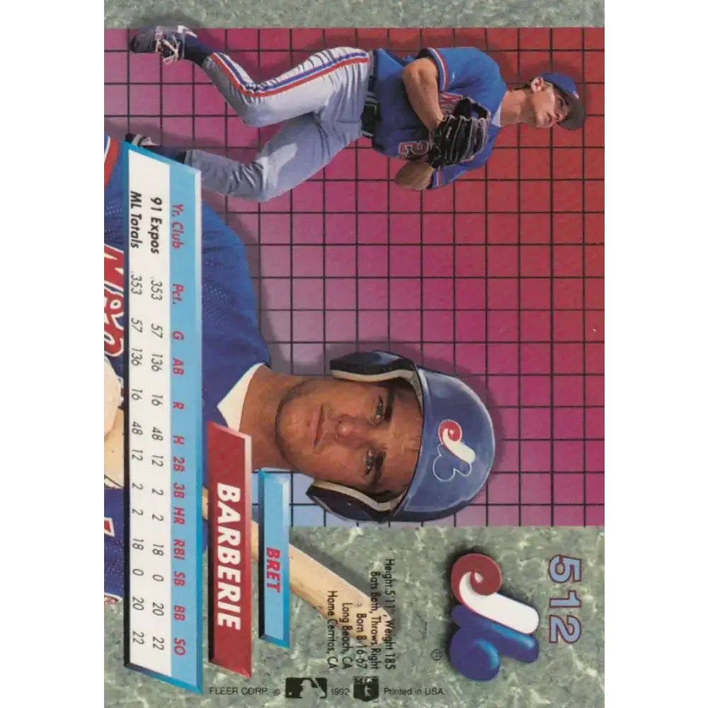 1992 Fleer Ultra #512 Bret Barberie NM-MT Montreal Expos Baseball Card - Baseball Card Single