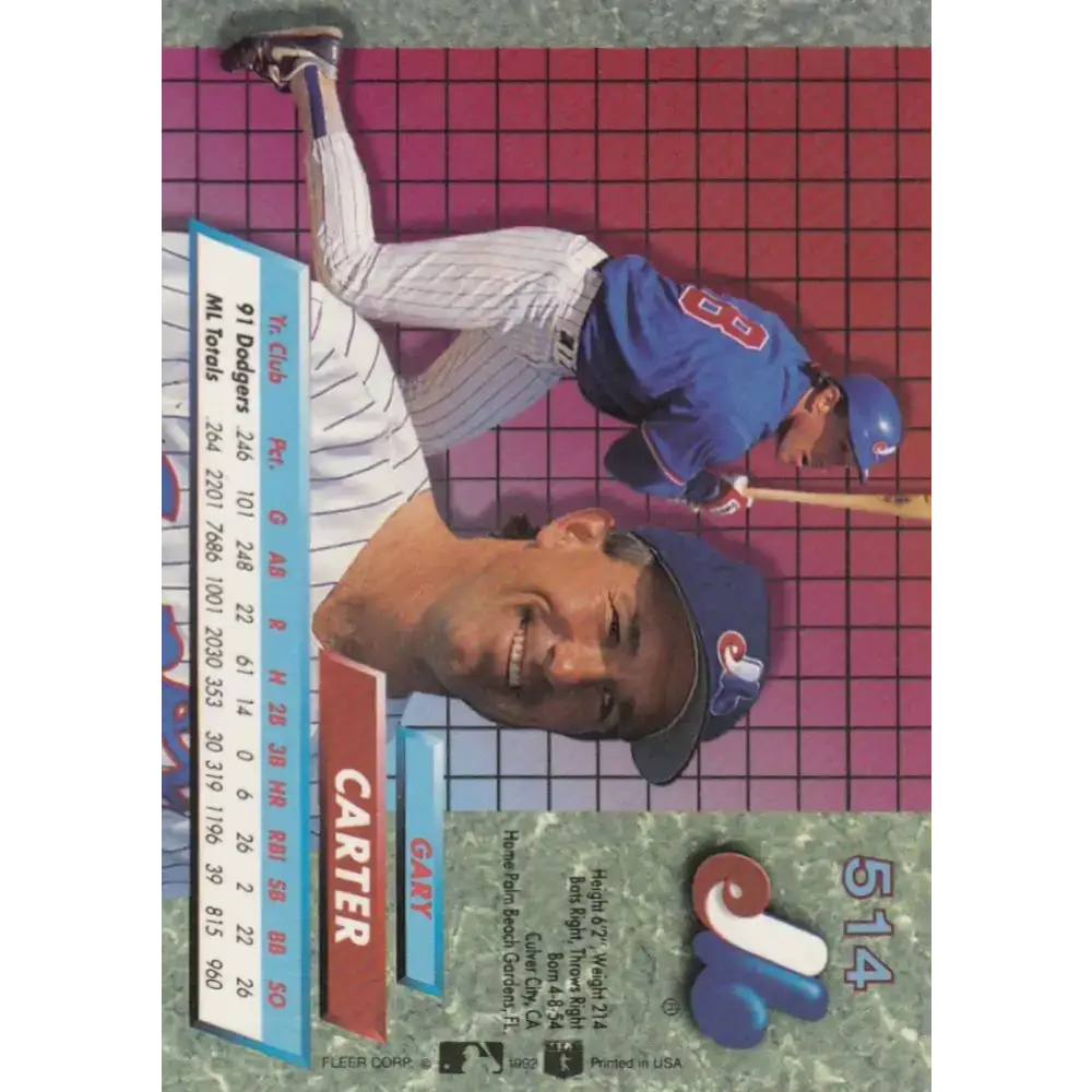 1992 Fleer Ultra #514 Gary Carter NM-MT Montreal Expos Baseball Card - Baseball Card Single