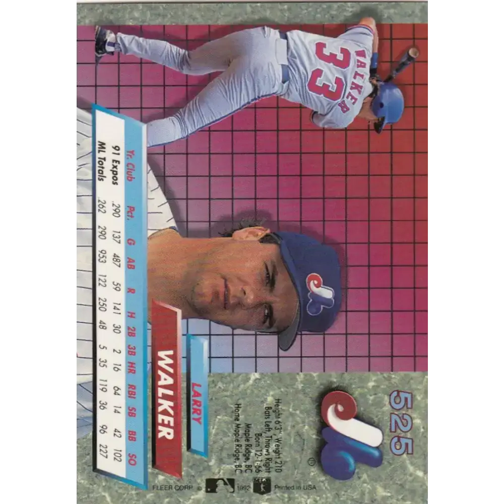 1992 Fleer Ultra #525 Larry Walker NM-MT Montreal Expos Baseball Card - Baseball Card Single