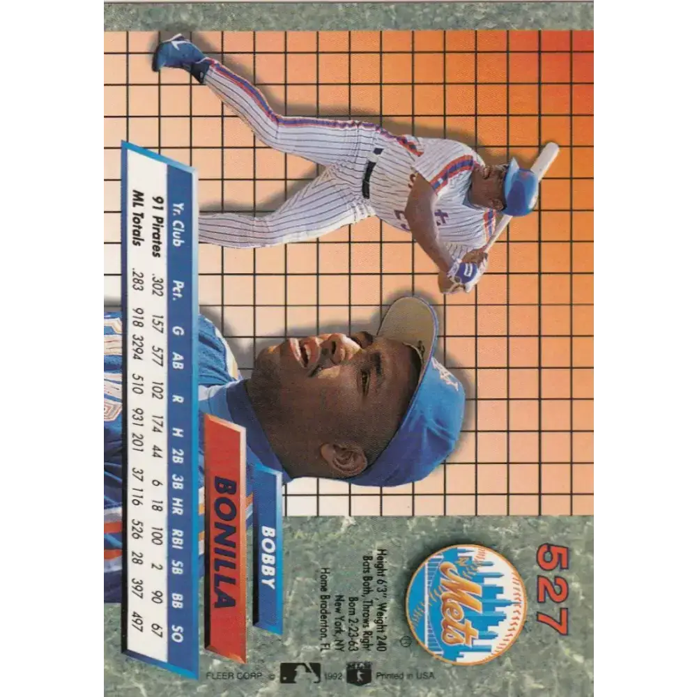 1992 Fleer Ultra #527 Bobby Bonilla NM-MT New York Mets Baseball Card - Baseball Card Single