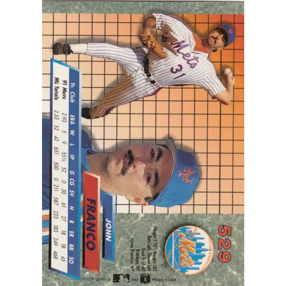 1992 Fleer Ultra #529 John Franco NM-MT New York Mets Baseball Card - Baseball Card Single