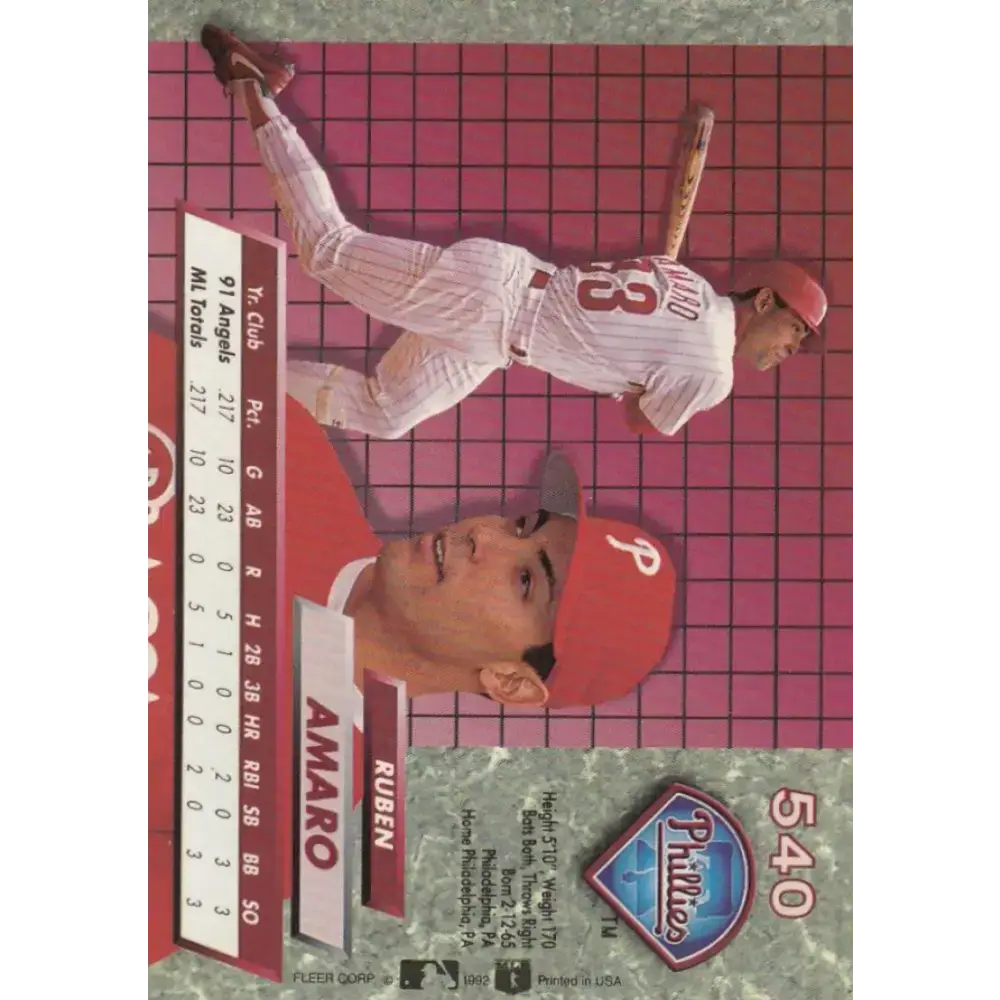 1992 Fleer Ultra #540 Ruben Amaro NM-MT Philadelphia Phillies Baseball Card - Baseball Card Single