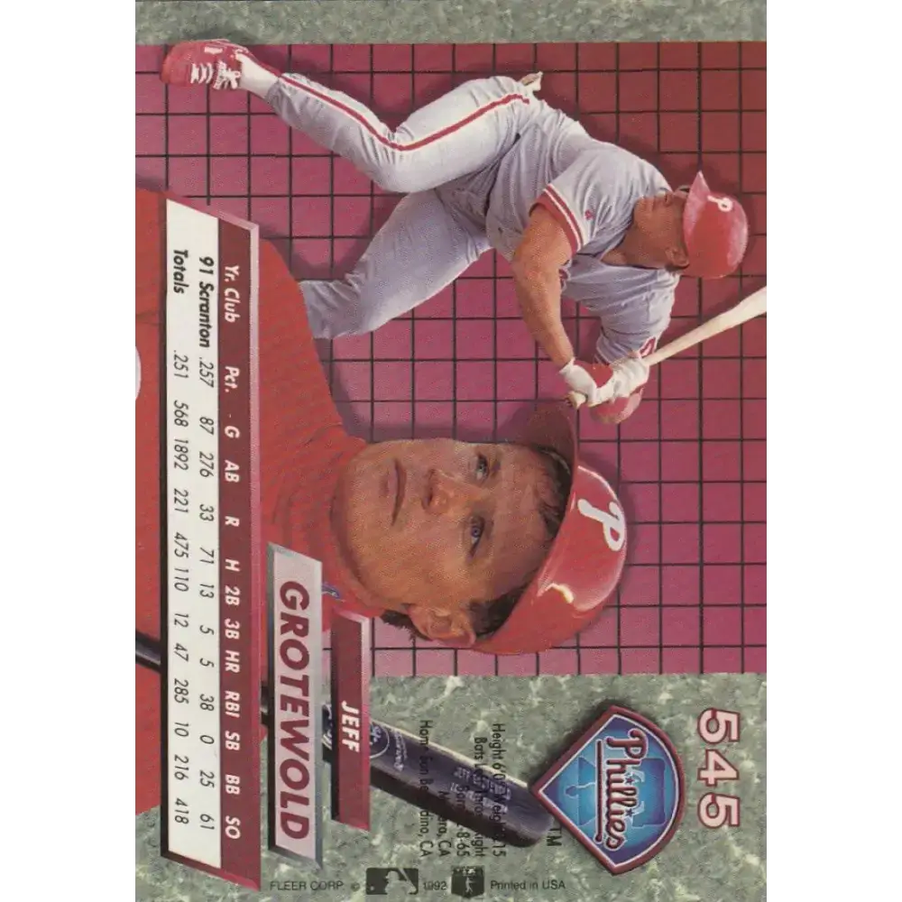 1992 Fleer Ultra #545 Jeff Grotewold NM-MT RC Rookie Philadelphia Phillies Baseball Card - Baseball Card Single
