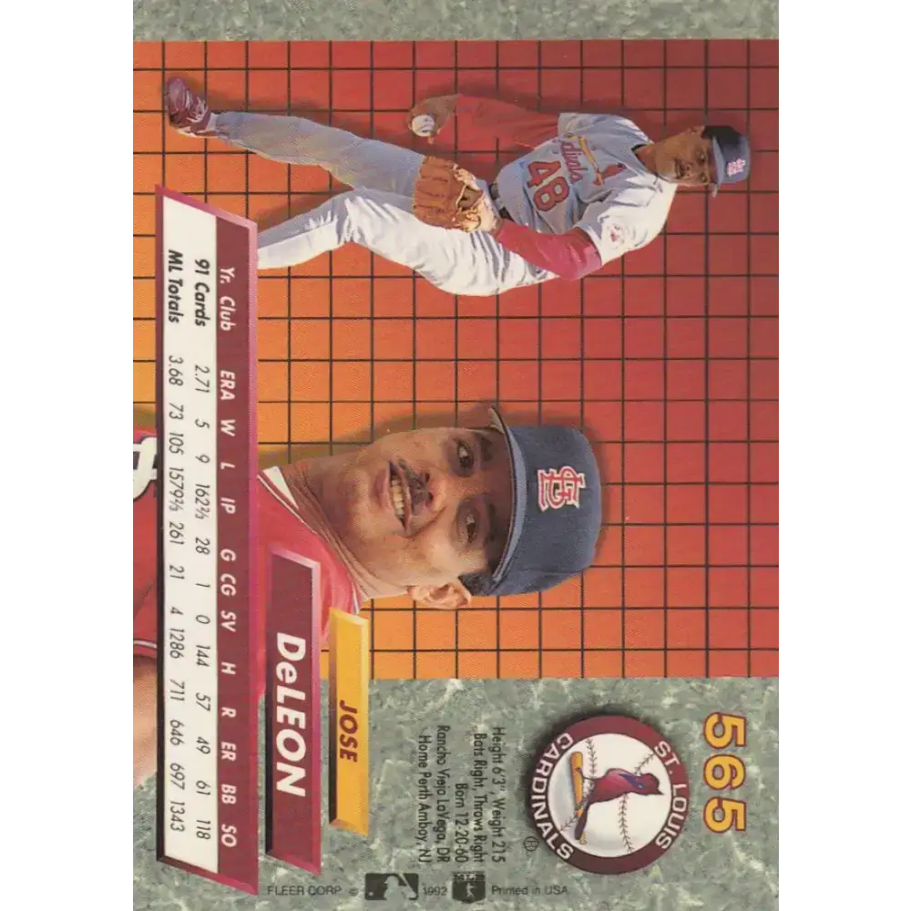 1992 Fleer Ultra #565 Jose DeLeon NM-MT St. Louis Cardinals Baseball Card - Baseball Card Single