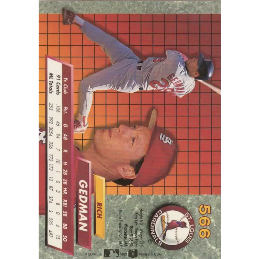 1992 Fleer Ultra #566 Rich Gedman NM-MT St. Louis Cardinals Baseball Card - Baseball Card Single
