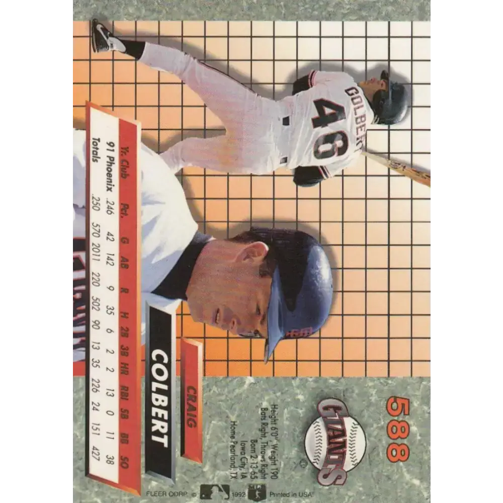 1992 Fleer Ultra #588 Craig Colbert NM-MT RC Rookie San Francisco Giants Baseball Card - Baseball Card Single