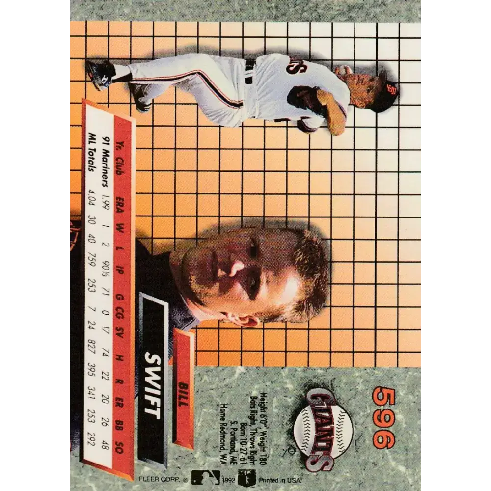 1992 Fleer Ultra #596 Bill Swift NM-MT San Francisco Giants Baseball Card - Baseball Card Single