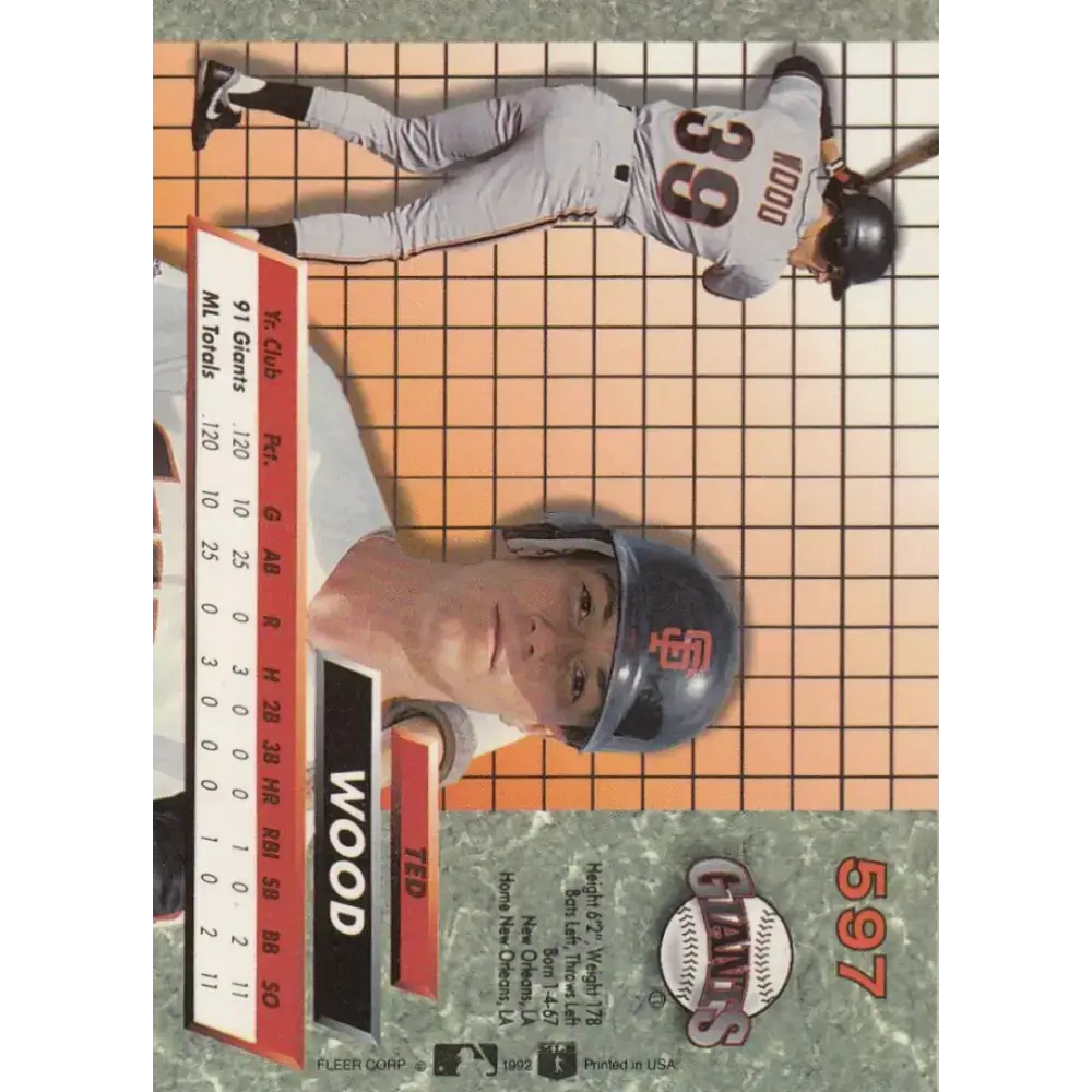 1992 Fleer Ultra #597 Ted Wood NM-MT San Francisco Giants Baseball Card - Baseball Card Single