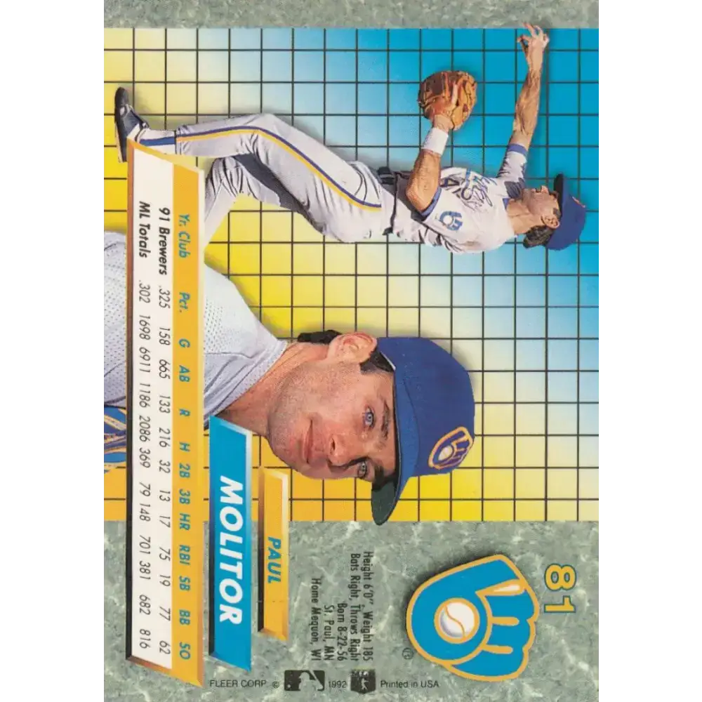 1992 Fleer Ultra #81 Paul Molitor NM-MT Milwaukee Brewers Baseball Card - Baseball Card Single