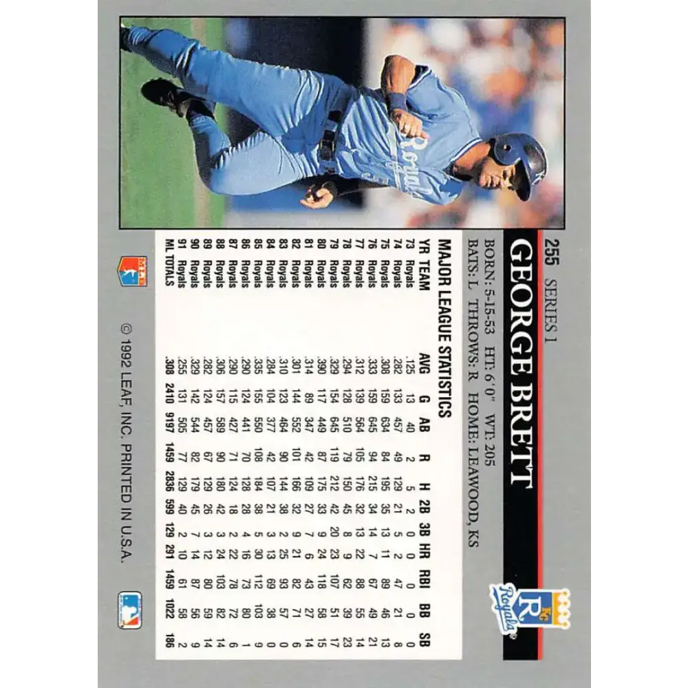 1992 Leaf #255 George Brett NM-MT Kansas City Royals Baseball Card - Baseball Card Single