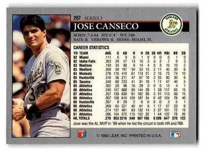 1992 Leaf #267 Jose Canseco - Baseball Card Single