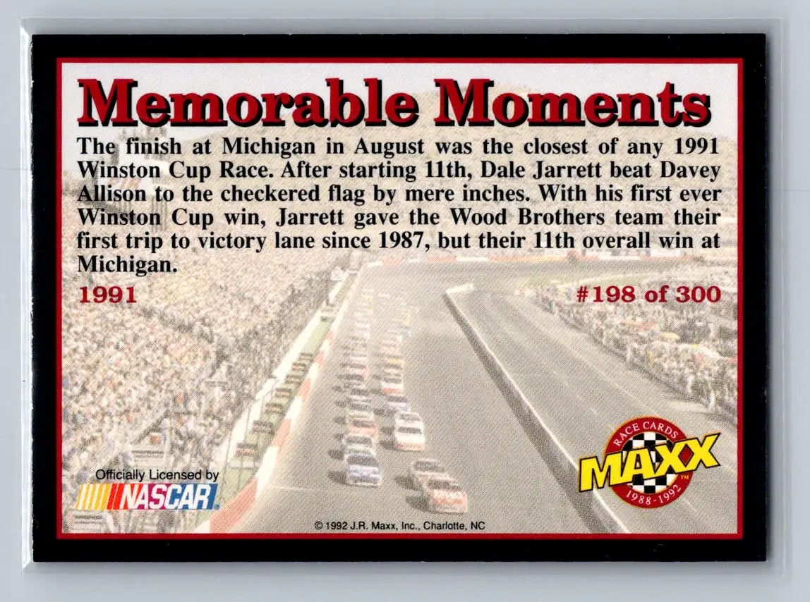 1992 Maxx (Black) #198 Davey Allison / Dale Jarrett Cars - Racing Card Single