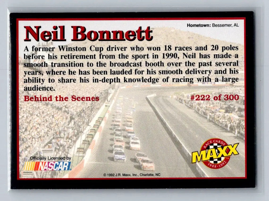 1992 Maxx (Black) #222 Neil Bonnett - Racing Card Single