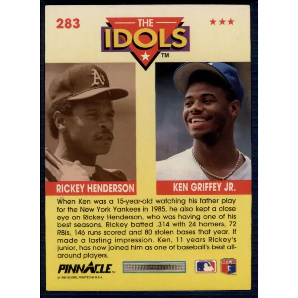 1992 Pinnacle #283 Ken Griffey Jr./Rickey Henderson EX Seattle Mariners/Oakland Athletics Baseball Card - Baseball Card