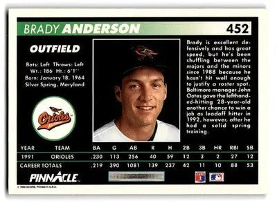 1992 Pinnacle #452 Brady Anderson - Baseball Card Single