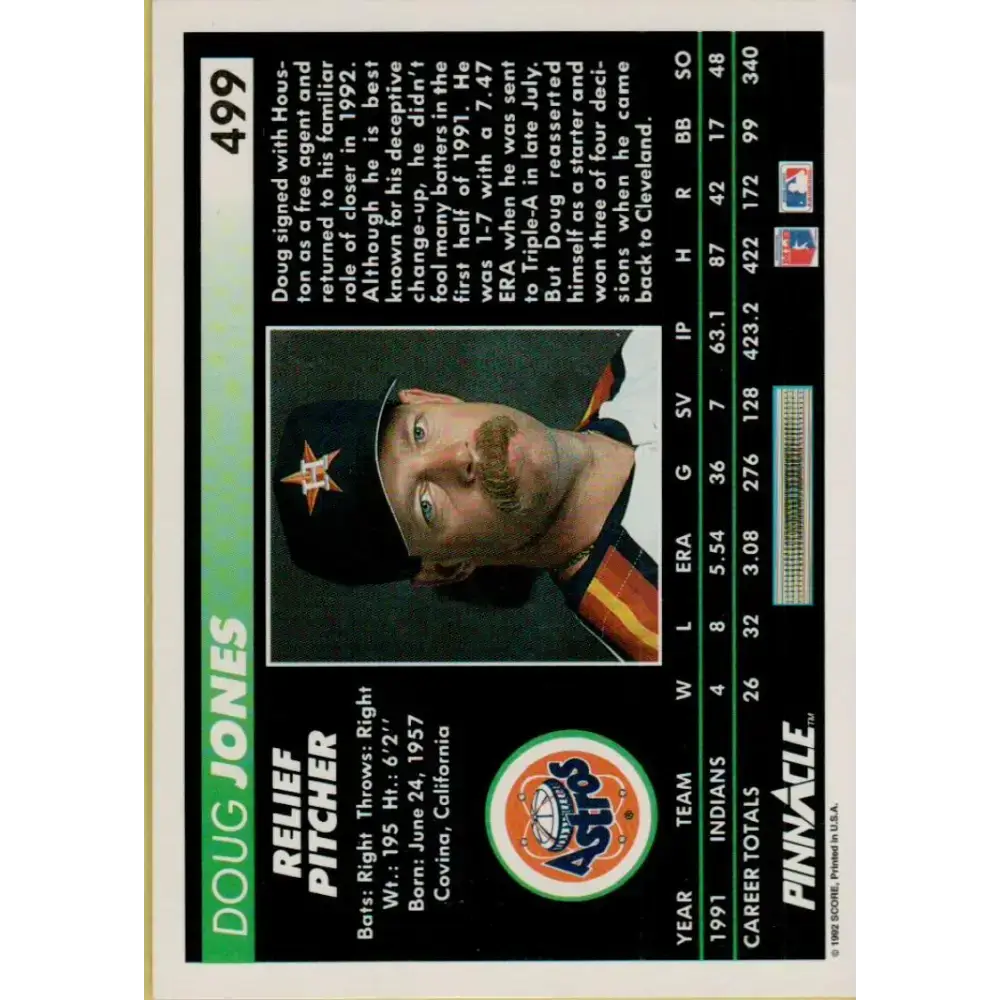 1992 Pinnacle #499 Doug Jones EX Houston Astros Baseball Card - Baseball Card Single