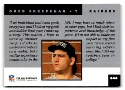 1992 Pro Line Portraits #444 Greg Skrepenak - Football Card Single
