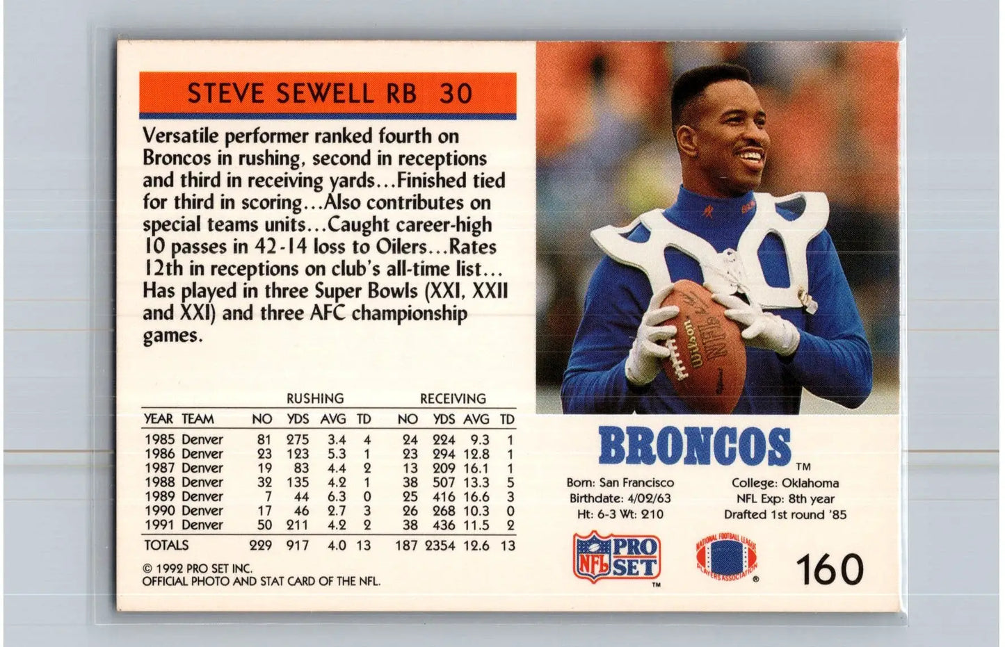 1992 Pro Set #160 Steve Sewell Denver Broncos - Football Card Single